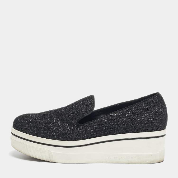 Pre Owned Stella McCartney Black Glitter Binx Star Slip On Sneakers Size 38
