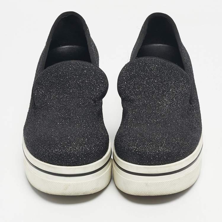 Pre Owned Stella McCartney Black Glitter Binx Star Slip On Sneakers Size 38