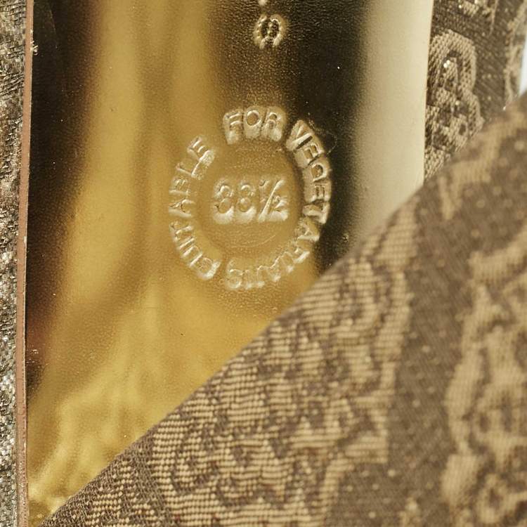 Pre Owned Stella McCartney Gold Brocade Fabric Block Heel Pumps Size 38.5