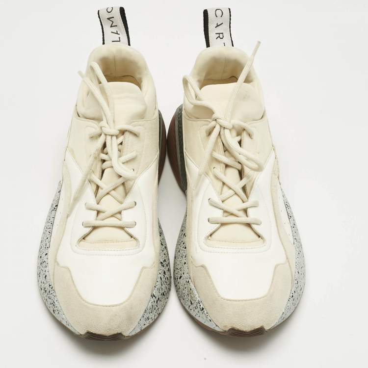Pre Owned Stella McCartney Cream/White Fabric and Faux Leather Eclypse Lace Up Sneakers Size 39