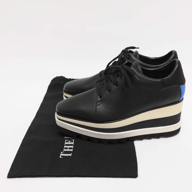 Pre Owned Stella McCartney Black Faux Leather and Faux Suede Elyse Star Platform Derby Sneakers Size 38