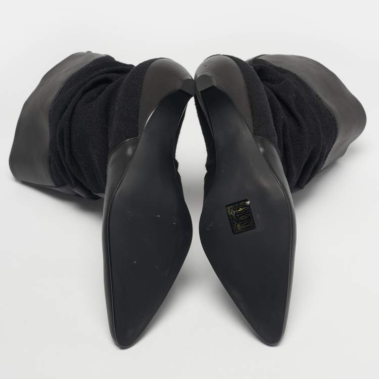 Pre Owned Stella McCartney Black Canvas and Faux Leather Slouchy Ankle Length Boots Size 36