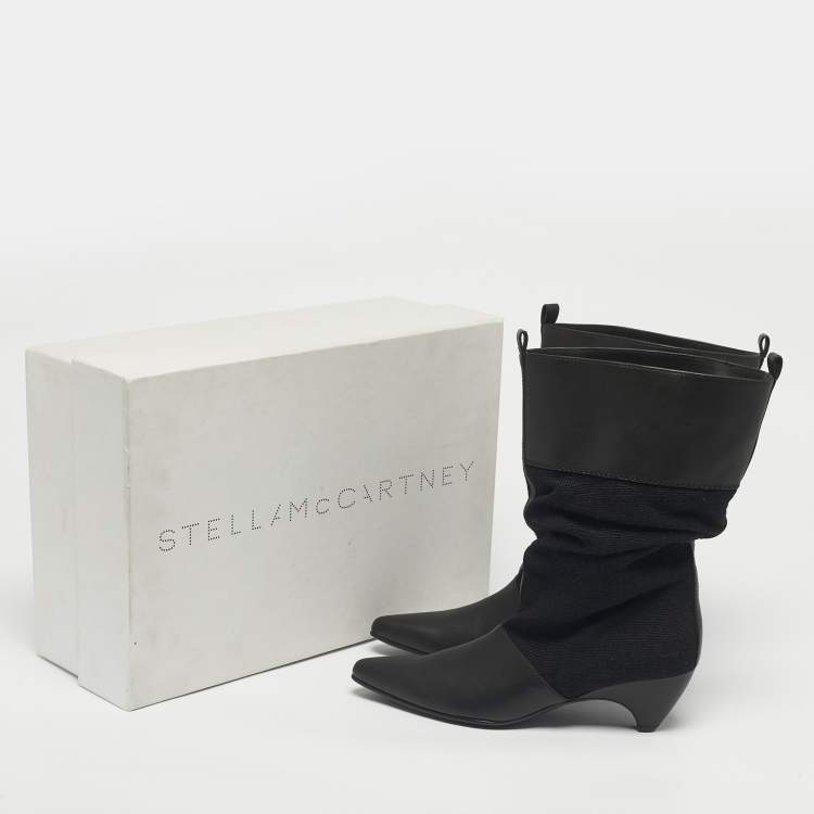 Pre Owned Stella McCartney Black Canvas and Faux Leather Slouchy Ankle Length Boots Size 36