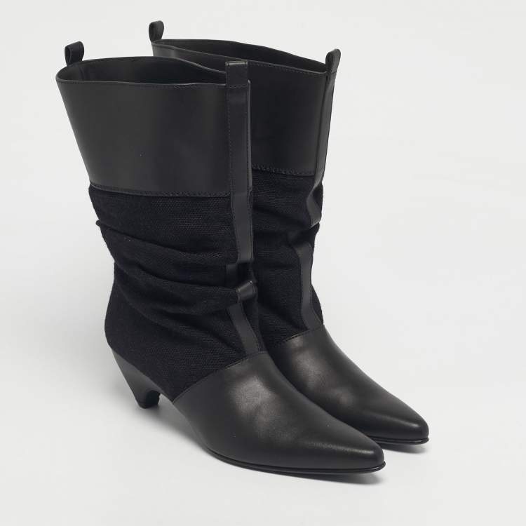 Pre Owned Stella McCartney Black Canvas and Faux Leather Slouchy Ankle Length Boots Size 36