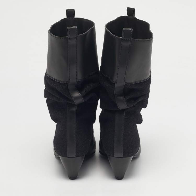 Pre Owned Stella McCartney Black Canvas and Faux Leather Slouchy Ankle Length Boots Size 36
