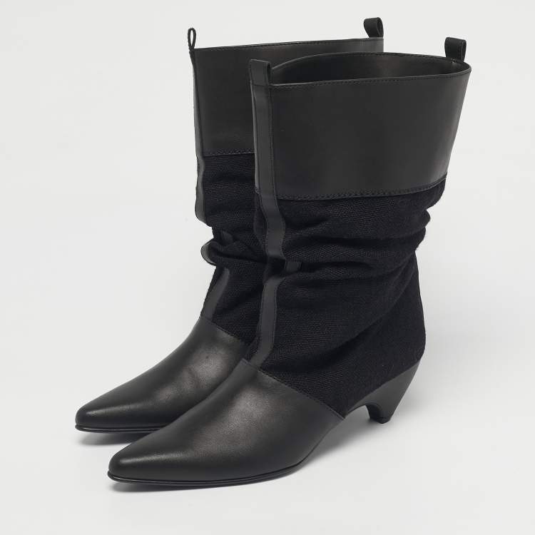Pre Owned Stella McCartney Black Canvas and Faux Leather Slouchy Ankle Length Boots Size 36