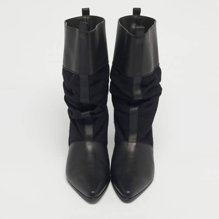 Pre Owned Stella McCartney Black Canvas and Faux Leather Slouchy Ankle Length Boots Size 36