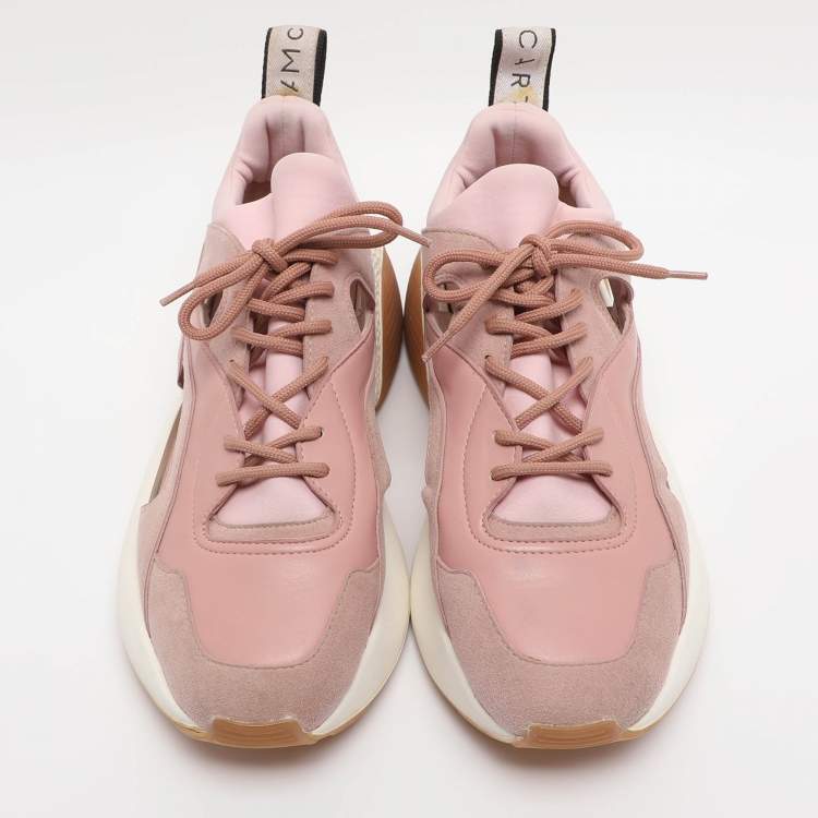 Pre Owned Stella McCartney Pink Faux Leather and Faux Suede Cut Out Eclypse Sneakers Size 39