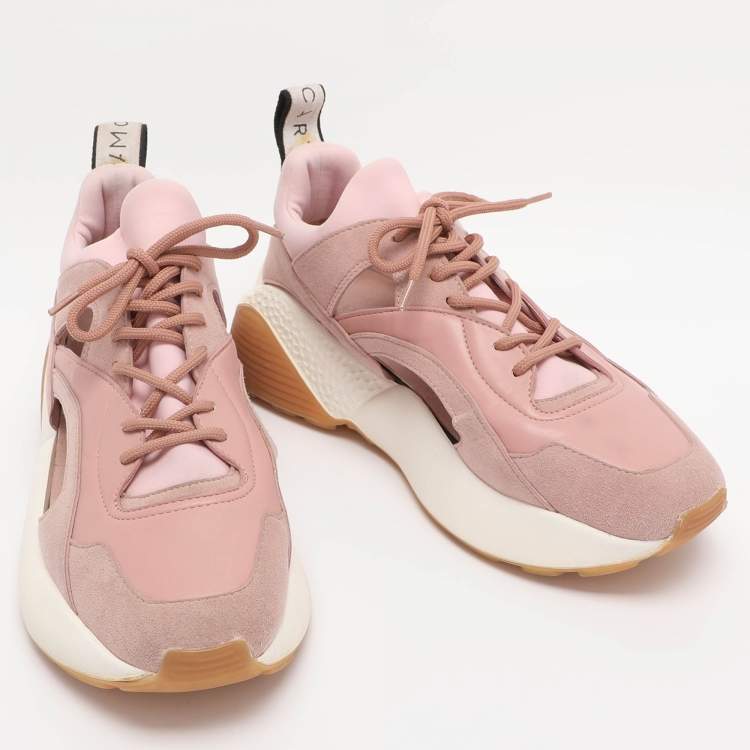 Pre Owned Stella McCartney Pink Faux Leather and Faux Suede Cut Out Eclypse Sneakers Size 39