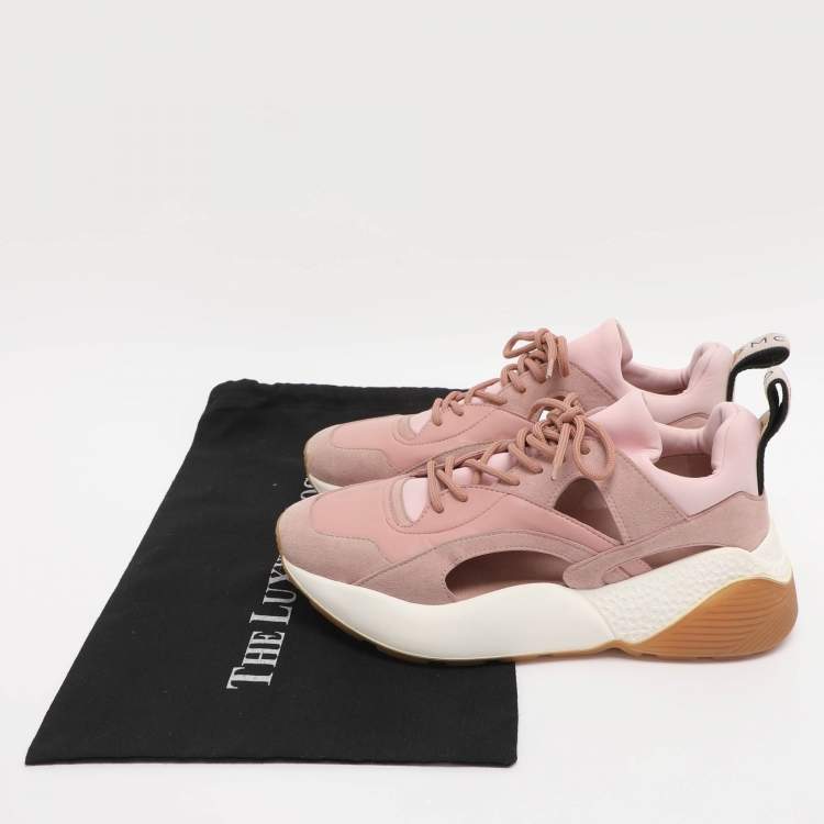 Pre Owned Stella McCartney Pink Faux Leather and Faux Suede Cut Out Eclypse Sneakers Size 39