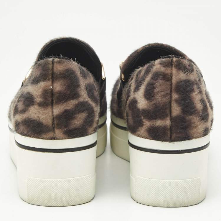 Pre Owned Stella McCartney Two Tone Leopard Print Calf Hair and Leather Binx Derby Sneakers Size 36