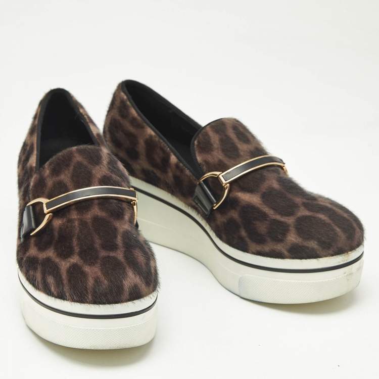 Pre Owned Stella McCartney Two Tone Leopard Print Calf Hair and Leather Binx Derby Sneakers Size 36
