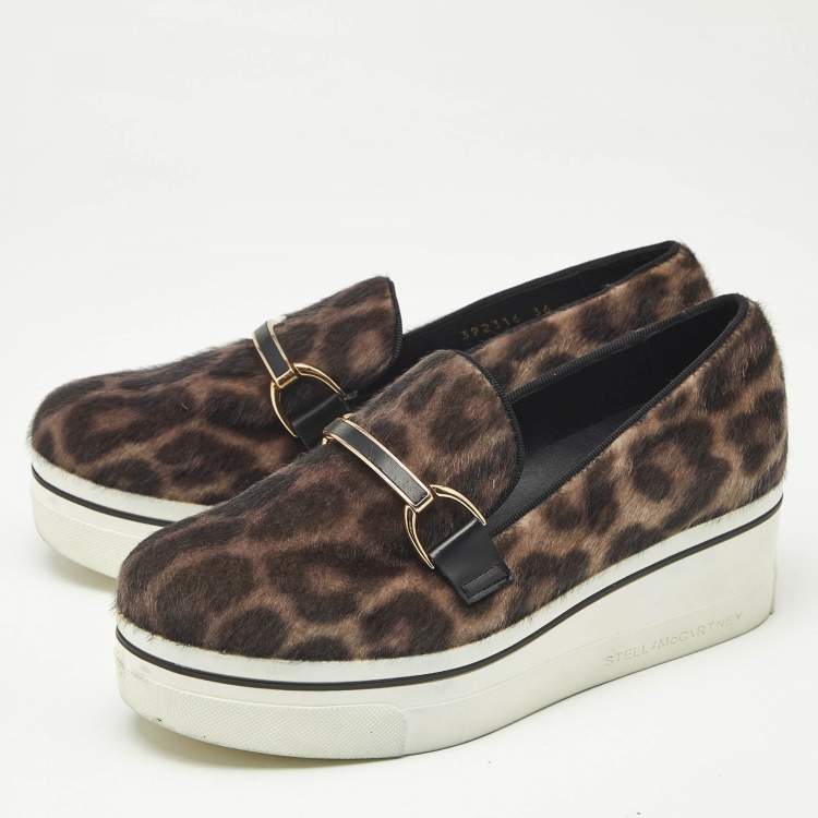 Pre Owned Stella McCartney Two Tone Leopard Print Calf Hair and Leather Binx Derby Sneakers Size 36