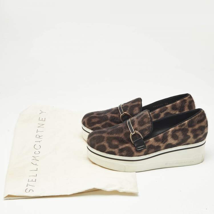 Pre Owned Stella McCartney Two Tone Leopard Print Calf Hair and Leather Binx Derby Sneakers Size 36