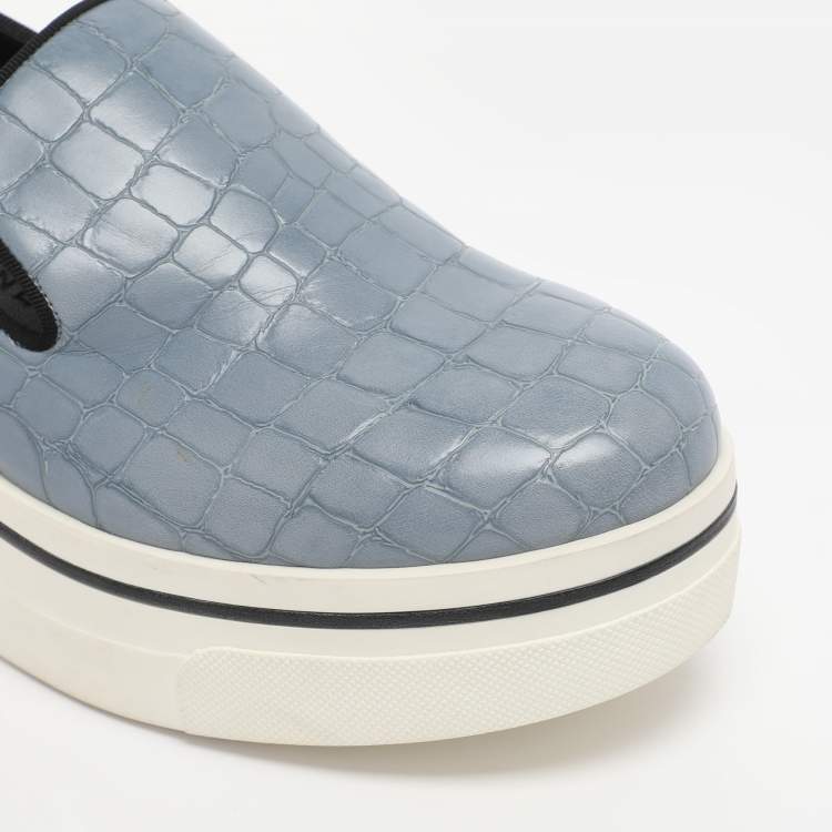 Pre Owned Stella McCartney Blue Faux Alligator Leather Binx Slip On Sneakers Size 35