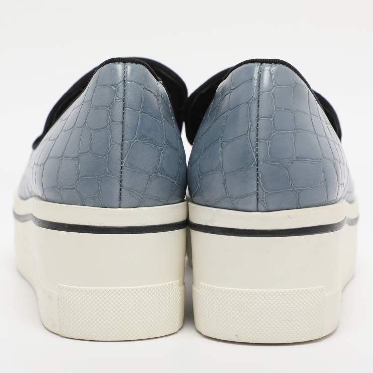 Pre Owned Stella McCartney Blue Faux Alligator Leather Binx Slip On Sneakers Size 35