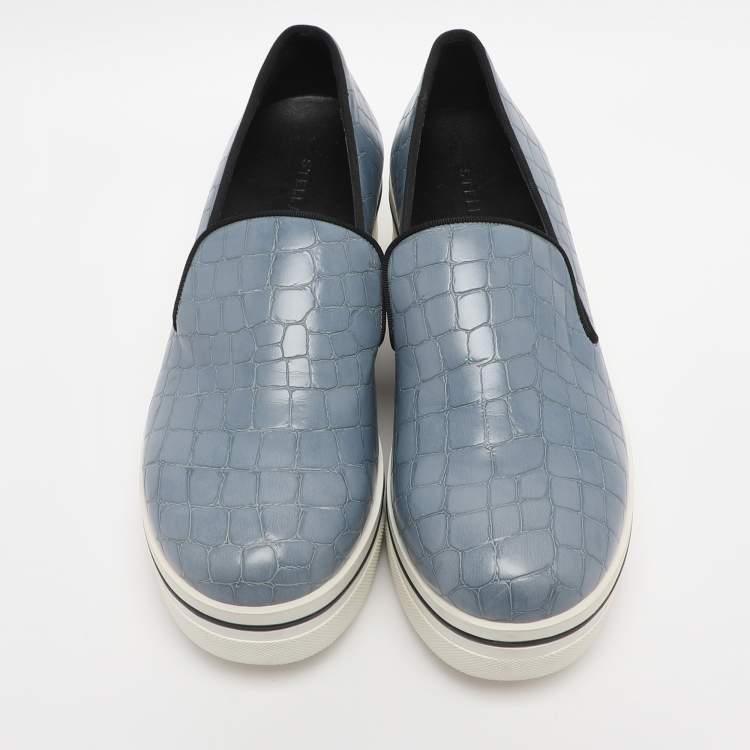 Pre Owned Stella McCartney Blue Faux Alligator Leather Binx Slip On Sneakers Size 35