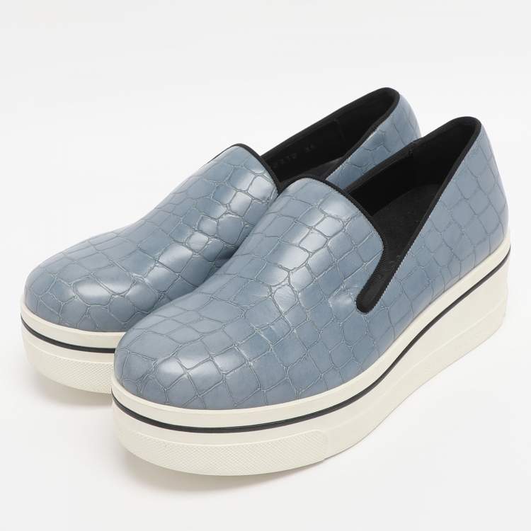 Pre Owned Stella McCartney Blue Faux Alligator Leather Binx Slip On Sneakers Size 35