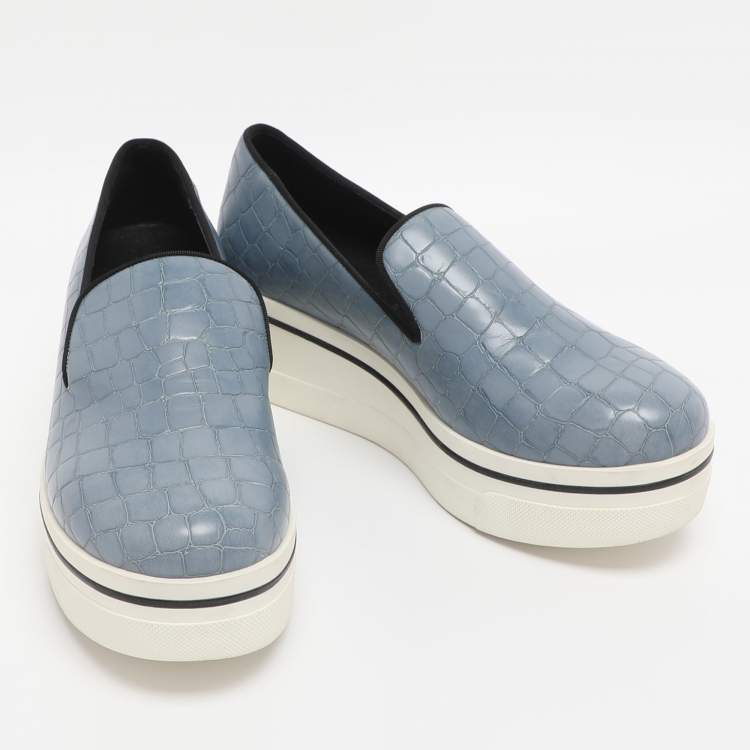 Pre Owned Stella McCartney Blue Faux Alligator Leather Binx Slip On Sneakers Size 35