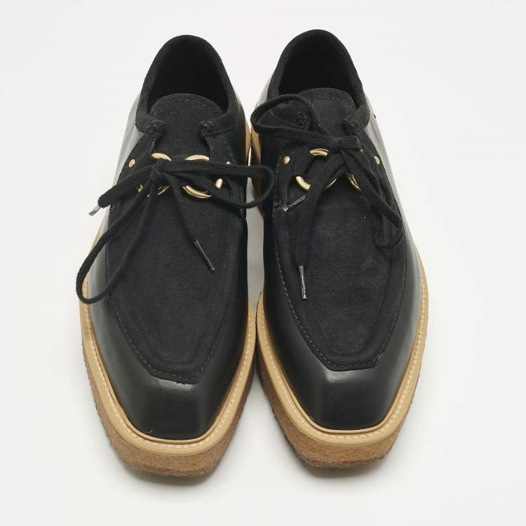 Pre Owned حذاء ديربي ستيلا مكارتني جلد صناعي وزائف سويدي أسود برودي مقاس 36