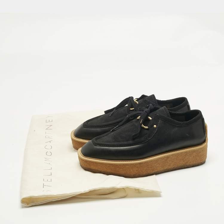 Pre Owned حذاء ديربي ستيلا مكارتني جلد صناعي وزائف سويدي أسود برودي مقاس 36