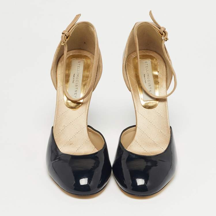 مملوكة مسبقًا Stella McCartney Black/Beige Patent Leather D'orsay Ankle Strap Pumps Size 38