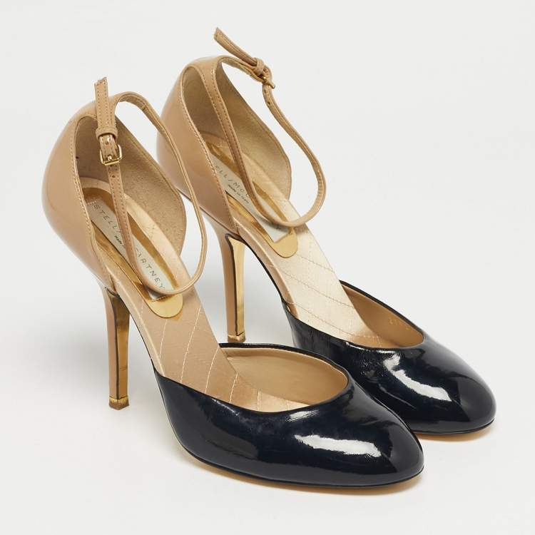 مملوكة مسبقًا Stella McCartney Black/Beige Patent Leather D'orsay Ankle Strap Pumps Size 38