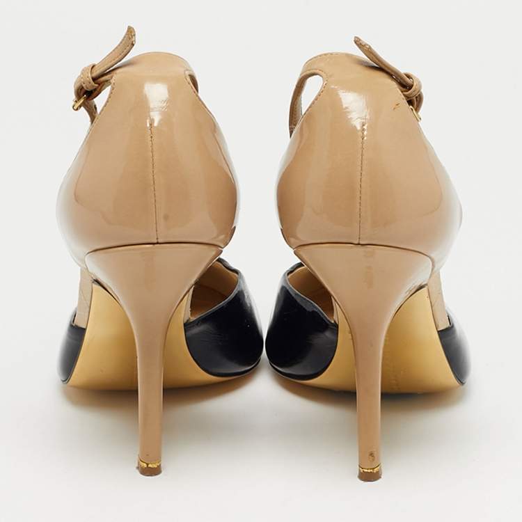 مملوكة مسبقًا Stella McCartney Black/Beige Patent Leather D'orsay Ankle Strap Pumps Size 38