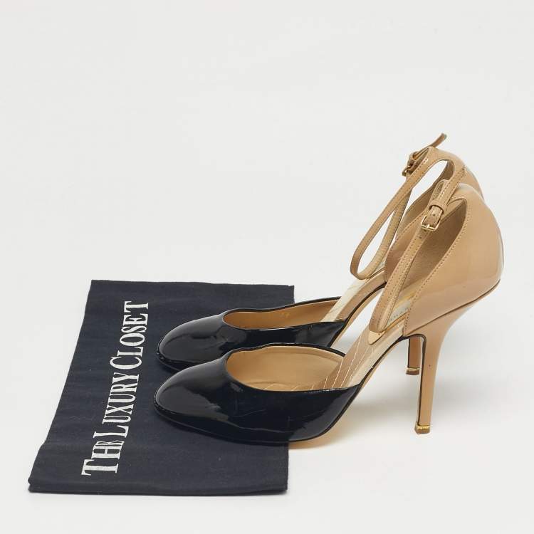 مملوكة مسبقًا Stella McCartney Black/Beige Patent Leather D'orsay Ankle Strap Pumps Size 38