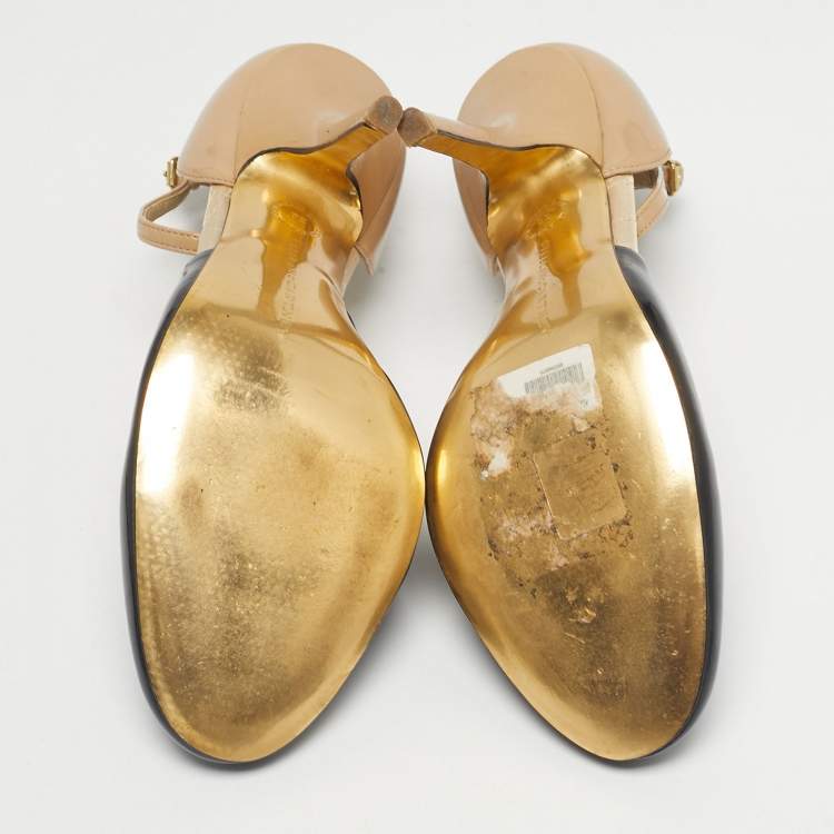 مملوكة مسبقًا Stella McCartney Black/Beige Patent Leather D'orsay Ankle Strap Pumps Size 38