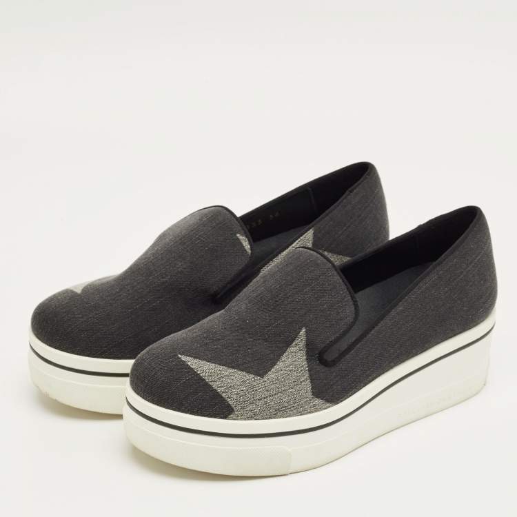 Pre Owned Stella McCartney Black/Grey Denim Binx Slip On Sneakers Size 36
