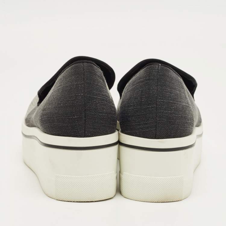 Pre Owned Stella McCartney Black/Grey Denim Binx Slip On Sneakers Size 36