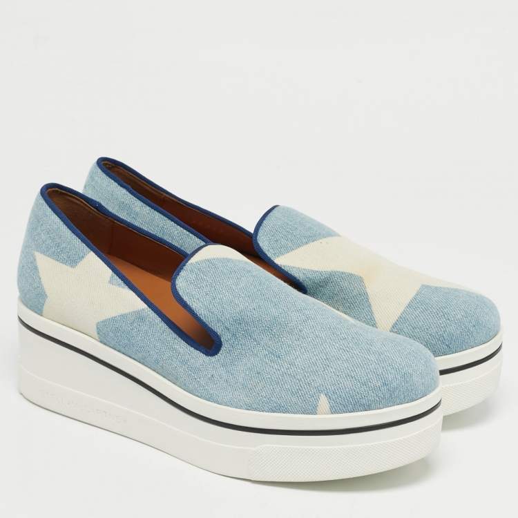Pre Owned Stella McCartney Blue/Cream Denim Binx Slip On Sneakers Size 36