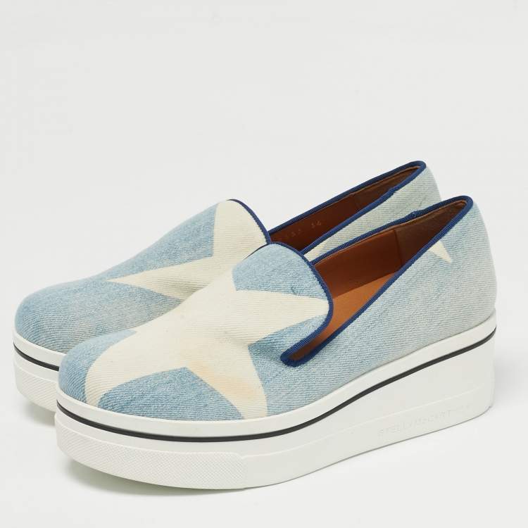 Pre Owned Stella McCartney Blue/Cream Denim Binx Slip On Sneakers Size 36