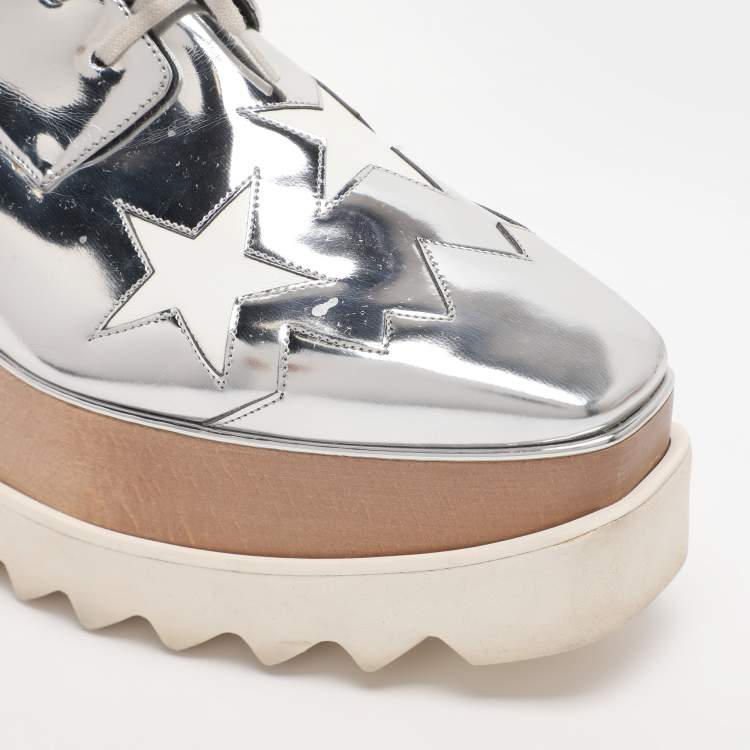 Pre Owned حذاء دربي ستيلا ماكرتني نعل سميك Elyse Star جلد صناعي فضي ميتالك مقاس 40
