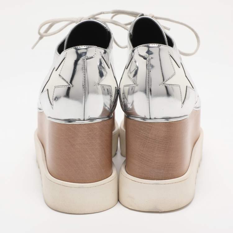 Pre Owned حذاء دربي ستيلا ماكرتني نعل سميك Elyse Star جلد صناعي فضي ميتالك مقاس 40