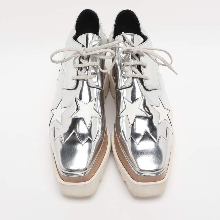 Pre Owned حذاء دربي ستيلا ماكرتني نعل سميك Elyse Star جلد صناعي فضي ميتالك مقاس 40