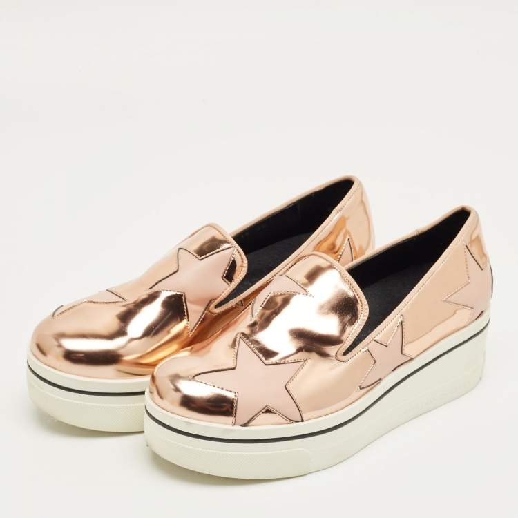 Pre Owned Stella McCartney Metallic Rose Gold Faux Leather Binx Slip On Sneakers Size 35