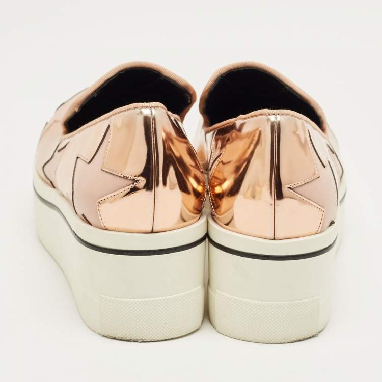 Pre Owned Stella McCartney Metallic Rose Gold Faux Leather Binx Slip On Sneakers Size 35