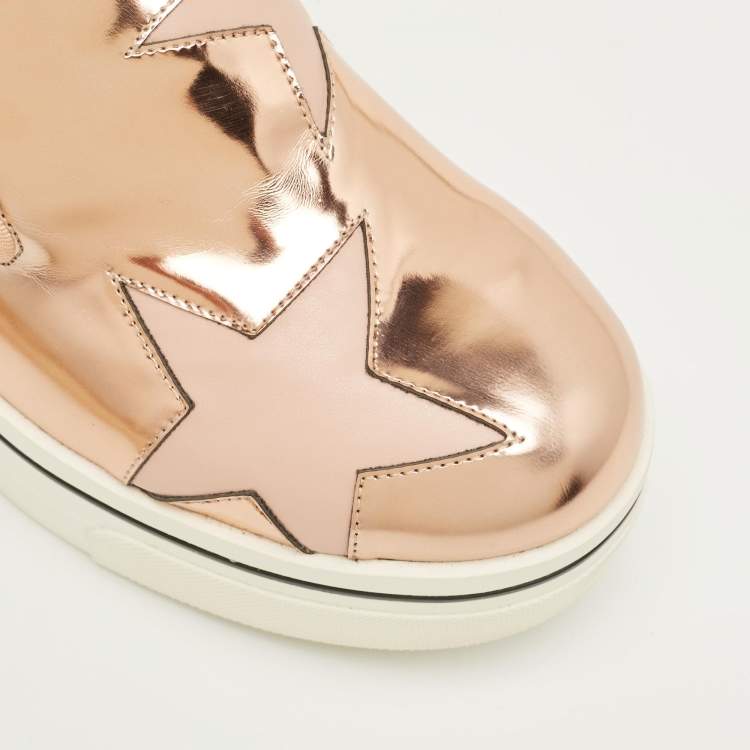 Pre Owned Stella McCartney Metallic Rose Gold Faux Leather Binx Slip On Sneakers Size 35
