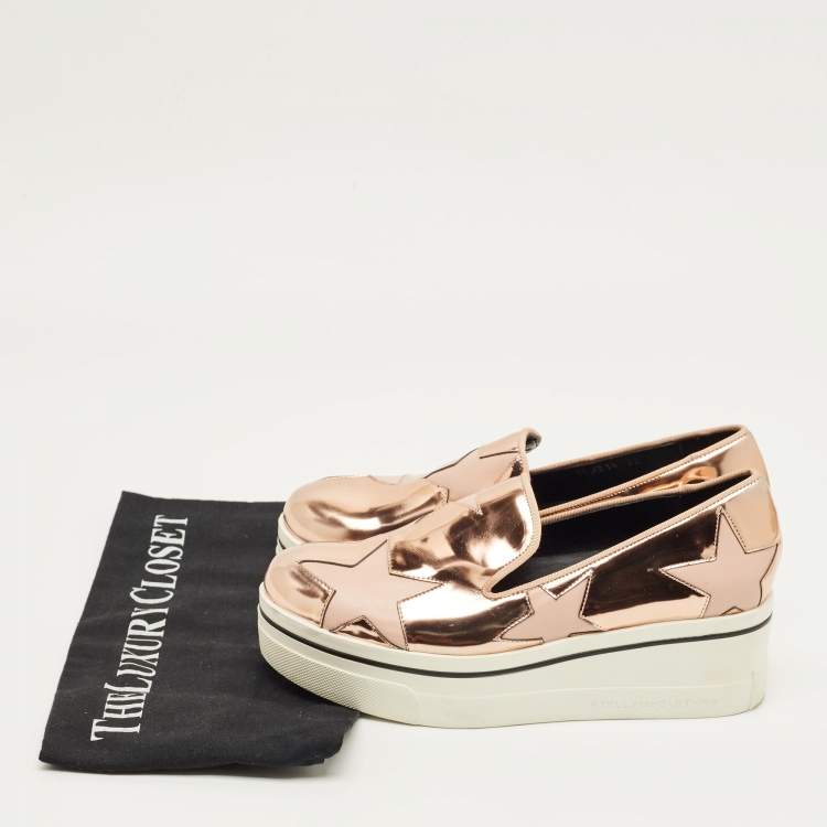Pre Owned Stella McCartney Metallic Rose Gold Faux Leather Binx Slip On Sneakers Size 35