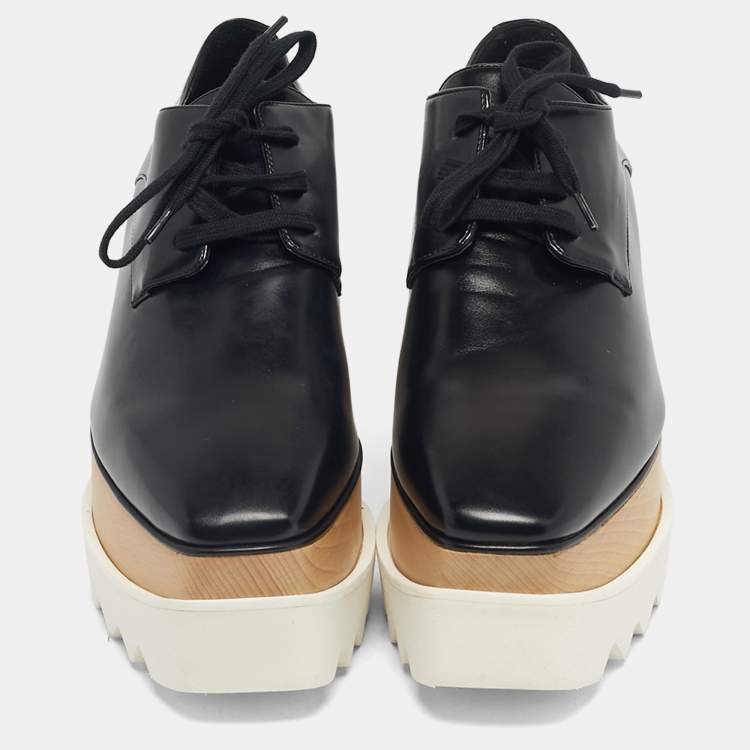 Pre Owned Stella McCartney Black Faux Leather Elyse Platform Derby Sneakers Size 37