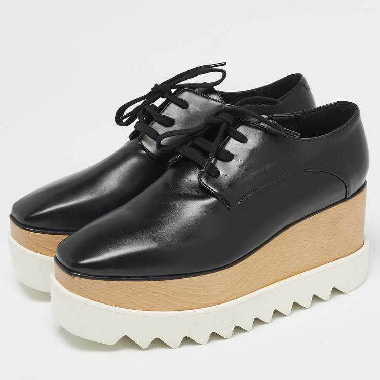 Pre Owned Stella McCartney Black Faux Leather Elyse Platform Derby Sneakers Size 37