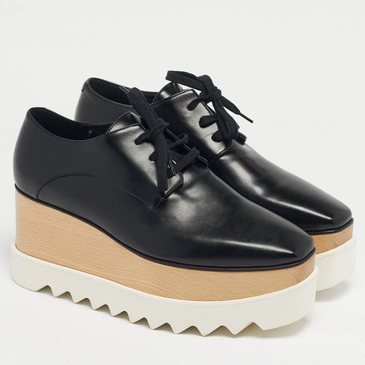 Pre Owned Stella McCartney Black Faux Leather Elyse Platform Derby Sneakers Size 37