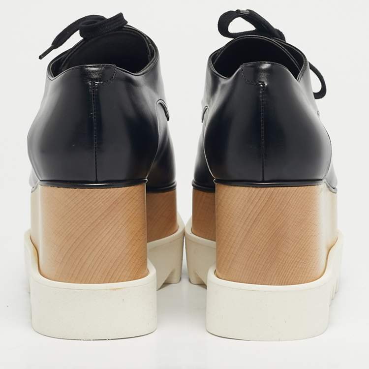 Pre Owned Stella McCartney Black Faux Leather Elyse Platform Derby Sneakers Size 37