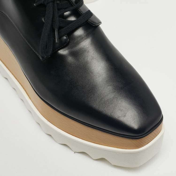 Pre Owned Stella McCartney Black Faux Leather Elyse Platform Derby Sneakers Size 37