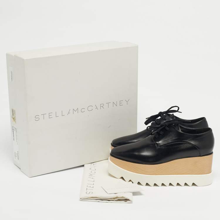 Pre Owned Stella McCartney Black Faux Leather Elyse Platform Derby Sneakers Size 37