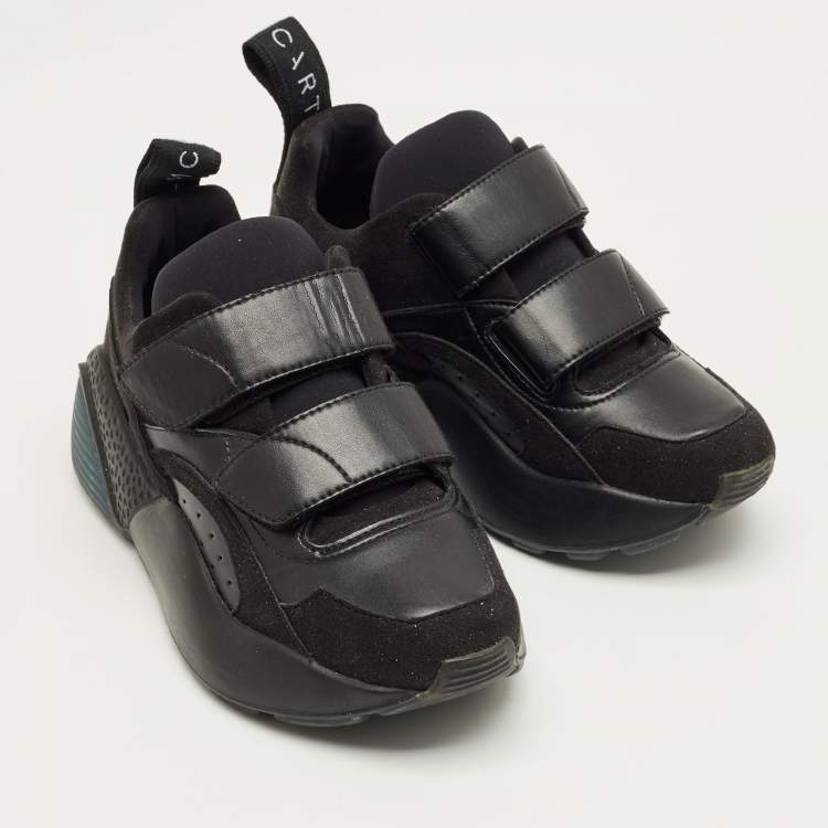 Pre Owned Stella McCartney Black Faux Leather and Faux Suede Eclypse Low Top Sneakers Size 35.5