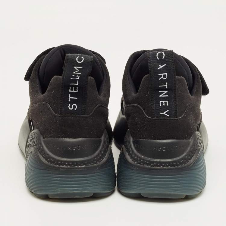 Pre Owned Stella McCartney Black Faux Leather and Faux Suede Eclypse Low Top Sneakers Size 35.5