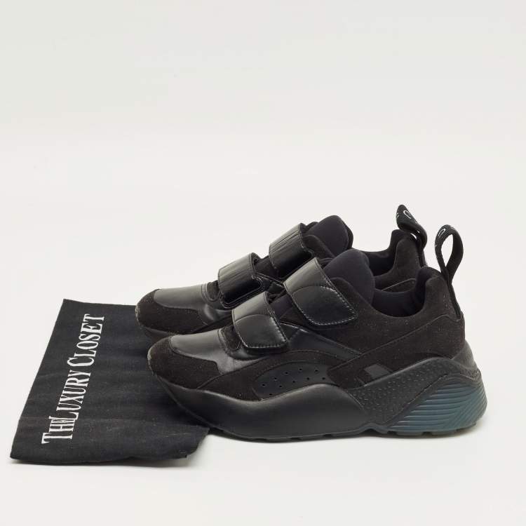 Pre Owned Stella McCartney Black Faux Leather and Faux Suede Eclypse Low Top Sneakers Size 35.5